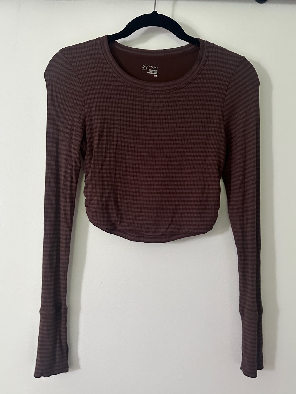 aerie Brown Striped Long-Sleeve Crop Top